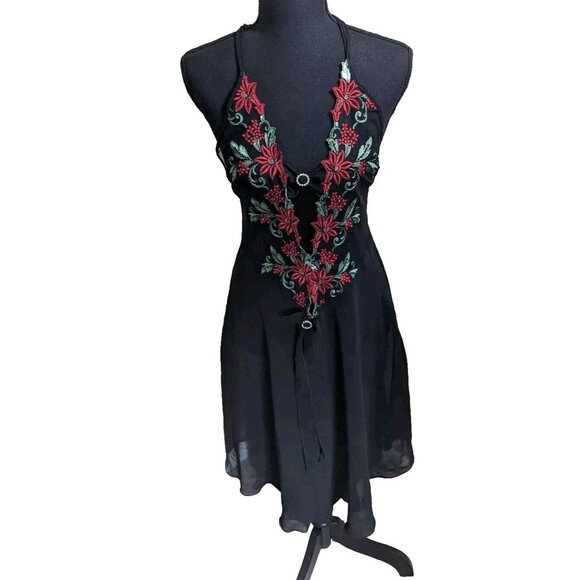 Angel's Story Midi Lingerie Dress Black Embroidered Flowers Lace Sheer Medium - Picture 1 of 10
